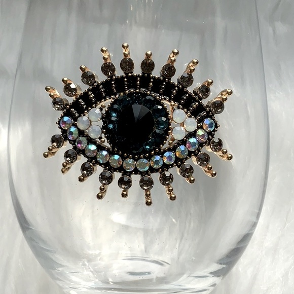 RACHEL ZOE EVIL EYE HAMSA STEMLESS WINE GLASS DRINKWARE - Picture 2 of 8